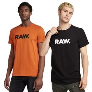 2-G Star Raw Holorn T-Shirts Men XL Orange Black Graphic Short Sleeve Crewneck